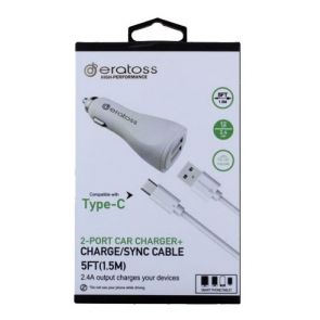 2-Port Car Charger with Package, 2.4A_Type-C 5FT, eratoss CAA2.4